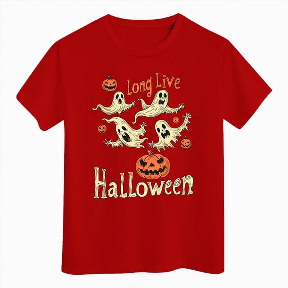 larppty Halloween Shirts for Kids Boys Girls Toddler Halloween Shirt Pumpkin Shirts Ghost Clothes Short Sleeve Tee 1T-14Y (Red,11-12 Years)