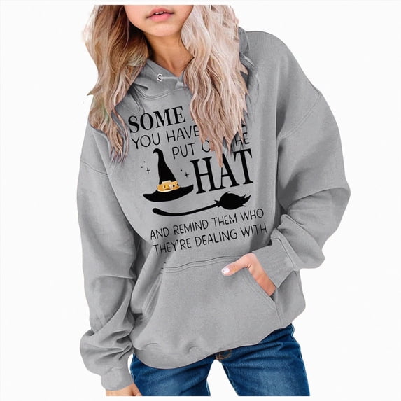 larppty Halloween Sweatshirt Boys and Girls Casual Long Sleeve Hoodies Cute Oversized Fleece Pocket Sweatshirt Tops (Grey,6-7 Years)