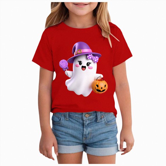 larppty Halloween Tee Shirts for Kids Boys Girls Children Printed T Shirt Style Short Sleeved Top (Red,2-3 Years)