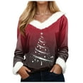 thumbnail image 1 of larppty Holiday Party Sweater for Women Faux Fur Trim V-Neck Graphic Pullover (Brick Red, M), 1 of 5