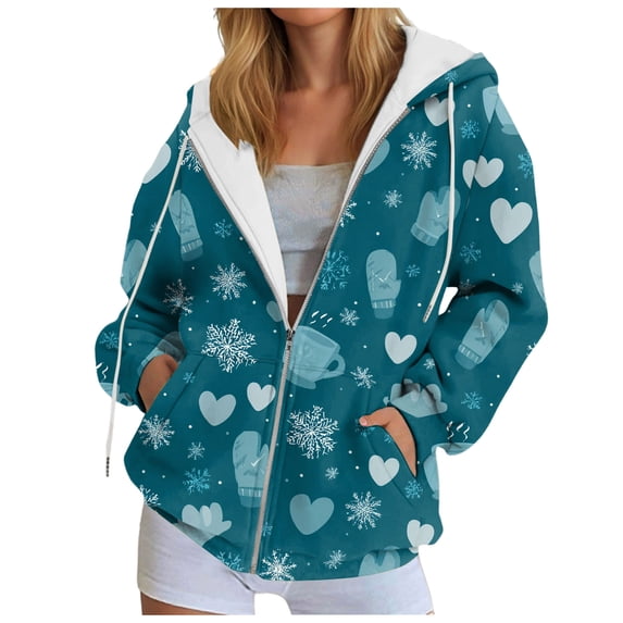 larppty Hoodies for Women Zip Up Christmas Sweatshirts Oversized Jackets Long Sleeve Cardigan Sweater Shirts 2025 Fashion Holiday Clothes (Sky Blue, XL)