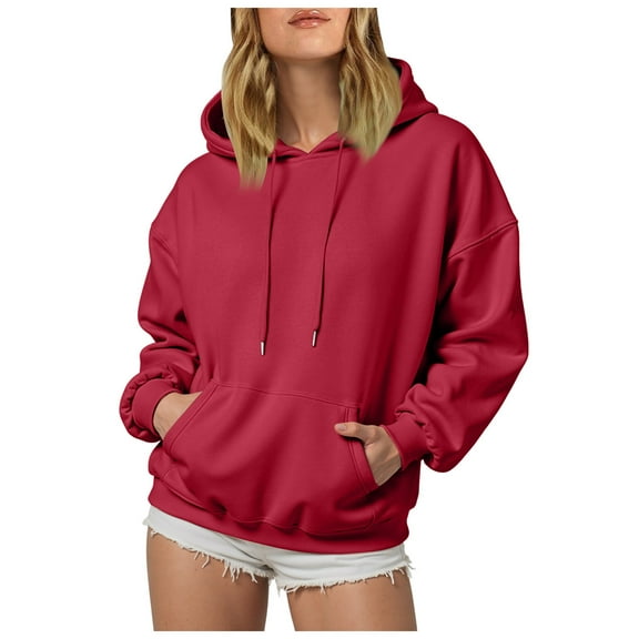 larppty Hoodies for Women, Fall Pullover Sweatshirt, Oversized Lightweight Sweatshirts (Red, M)