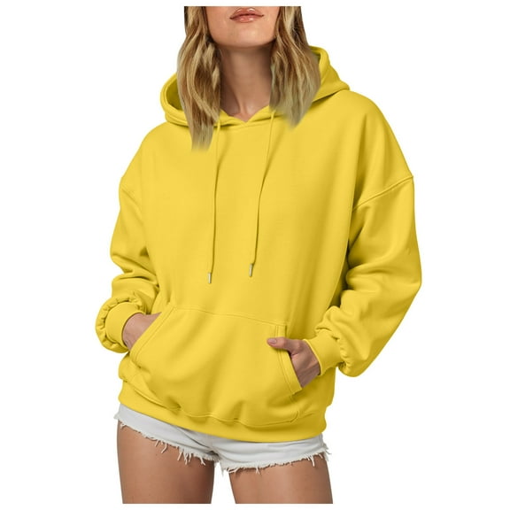 larppty Hoodies for Women, Fall Pullover Sweatshirt, Oversized Lightweight Sweatshirts (Yellow, 3XL)