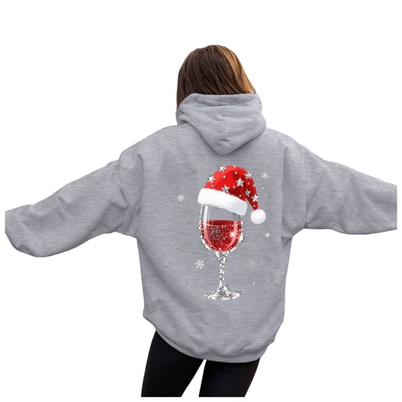 larppty Hoodies for Women Oversized Christmas Sweatshirt Loose Fit Cute Hoodie Drawstring Fall Pullover with Pocket (Grey, M)