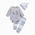 thumbnail image 1 of larppty Infant Baby Boy Clothes Elephant Style Long Sleeve Romper + Pants + Hat 3PCS Outfits Set, 1 of 7