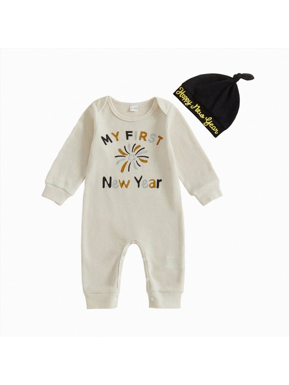 Infant Baby Boy First New Year Outfit Fireworks Printed Long Sleeve Romper Jumpsuit One Piece Clothes