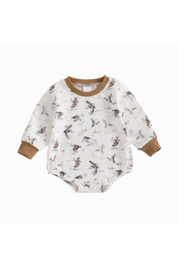 Infant Baby Boy Girl Mallard Duck Romper Short Sleeve Animal Duck One Piece Bodysuit Tops Hunting Baby Clothes(Brown)