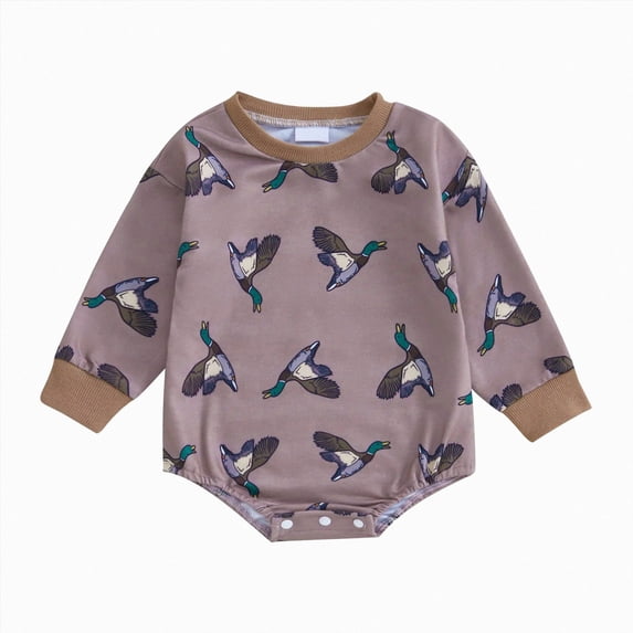 larppty Infant Baby Boy Girl Mallard Duck Romper Short Sleeve Animal Duck One Piece Bodysuit Tops Hunting Baby Clothes(Purple)