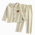 thumbnail image 1 of larppty Kids Baby Girls Boys Plaid Pajamas Set Long Sleeve Button Down Shirts Tops and Pants Gingham Pj Lounge Sets(3-4 Years,Beige), 1 of 4