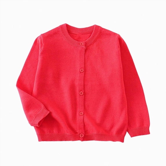 larppty Kids Baby Girls School Sweater Cardigan Long Sleeve Button Crewneck Knit Boys Casual Cardigans Uniform Sweater (Watermelon Red,1-2 Years)