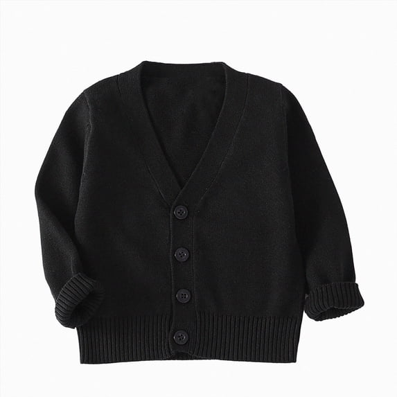 larppty Kids Girls Boys V-Neck Cardigan Sweater School Uniforms Button Long Sleeve Knit Tops(Black,3-4 Years)