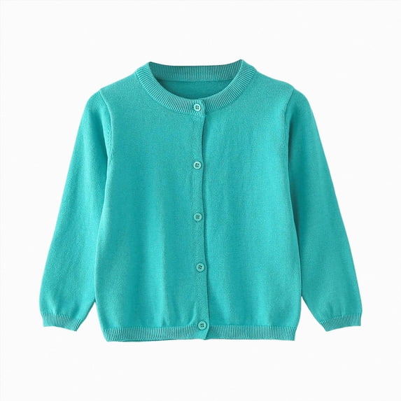 larppty Kids Girls Knit Cardigan Button Down Long Sleeve Open Front Sweater Toddler Long Sleeve Soft Plain Coats Clothes(Mint Green,4-5 Years)