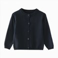 thumbnail image 1 of larppty Kids Girls Knit Cardigan Button Down Long Sleeve Open Front Sweater Toddler Long Sleeve Soft Plain Coats Clothes (Navy,3-4 Years), 1 of 4