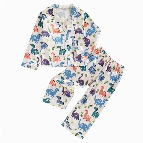 larppty Kids Halloween Pajamas Toddler Boy Girl Cute Long Sleeve Button Up Shirt Top Long Pants Sleepwear Loungewear (2-3 Years,Blue)