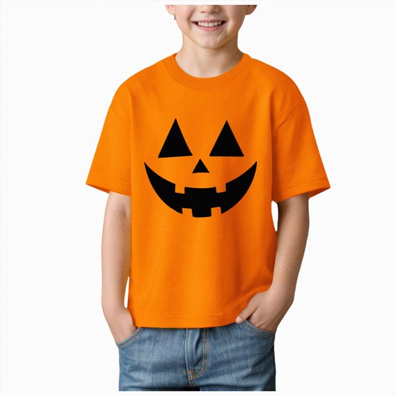 larppty Kids Halloween Shirt Boys Girls Pumpkin Face Ghost Graphic Tees Toddler Halloween Short Sleeve Tops (Orange,3-4 Years)