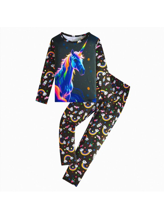 Kids Pajama Set Glow in The Dark - Boys & Girls Nightwear, Soft Long Sleeve PJs with Fun Designs, Comfy Sleepwear 2-Piece Set(Blue,3-4 Years)