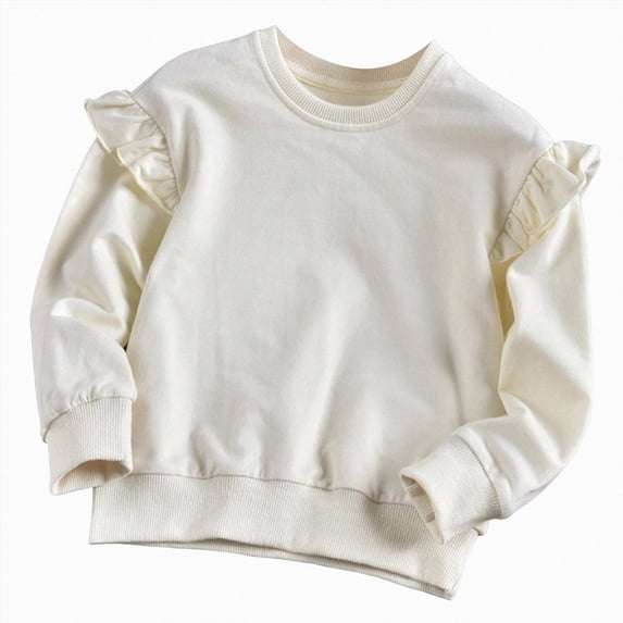 larppty Kids Sweatshirt Solid Color Basic Thin Long Sleeve Crewneck Pullover for Toddler Boys Girls (18-24 Months,White)