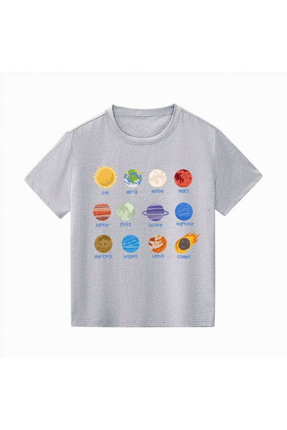 Kids Toddler Boys Girls Solar System Planets Science Space Shirt Short Sleeve Astronaut T-Shirt(4-5 Years,Grey)