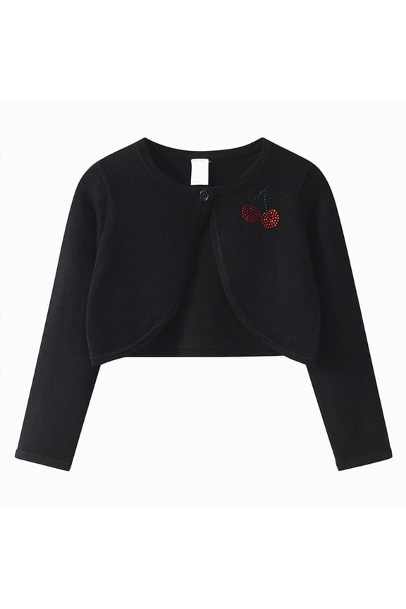 Knit Cardigan Sweater for Kids Button Closure Jacket Tops Ruffled Hem Long Sleeve Cropped Coat Cute Sweater Fall (Black,13-14 Years)