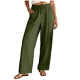 thumbnail image 1 of larppty Linen Pants Women Summer Elastic Waist Drawstring Straight Leg Pants Flowy Beach Vacation Lounge Trousers with Pocket (AG, XL), 1 of 9