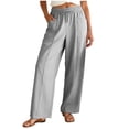 thumbnail image 1 of larppty Linen Pants Women Summer Elastic Waist Drawstring Straight Leg Pants Flowy Beach Vacation Lounge Trousers with Pocket (Light Gray, XL), 1 of 9