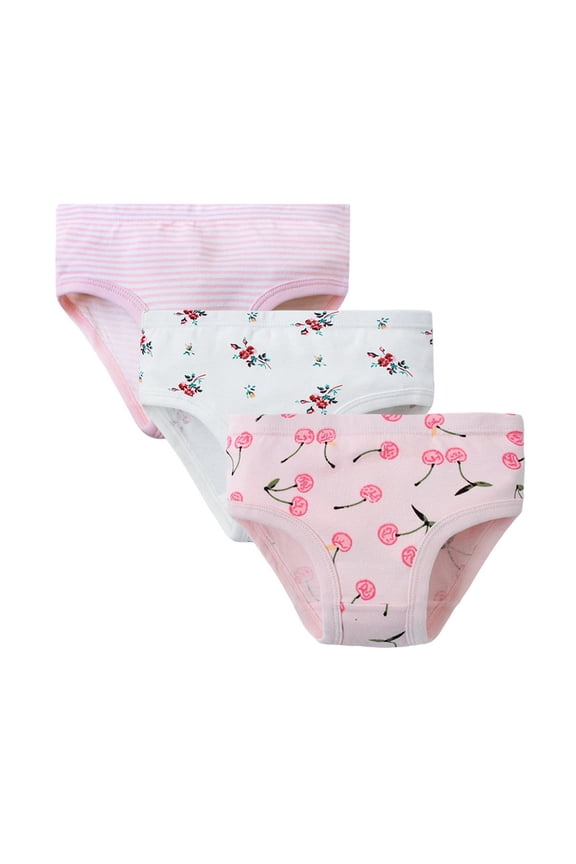 Little Girls 3 Pack Underwear Triangle Floral Underpants Toddler Baby Cartoon Pattern Briefs (Blue,12-18 Months)