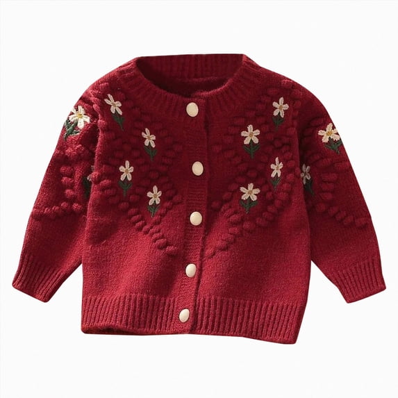 larppty Little Girls Cardigan Sweater Buttons Long Sleeve Toddler Knitted Jacket (Red,4-5 Years)