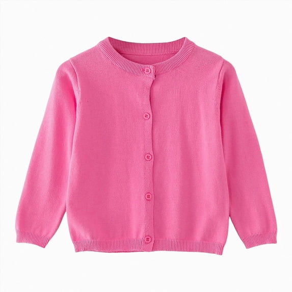 larppty Little Girls Cute Crew Neck Long Sleeve Button-Down Fine Knit Cardigan Sweaters(Hot Pink,7-8 Years)