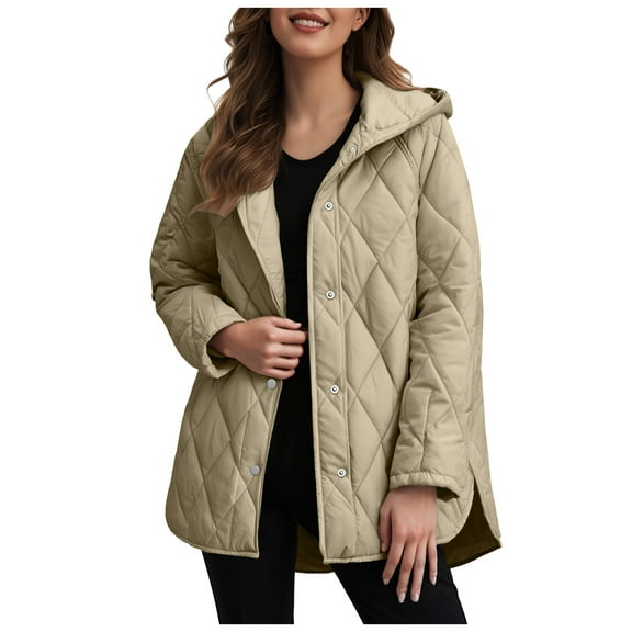 larppty Long Jackets for Women Fashion 2025 Winter Coat for Women Business Casual Diamond Quilted Hooded Lightweight Jackets (Light Green, XL)