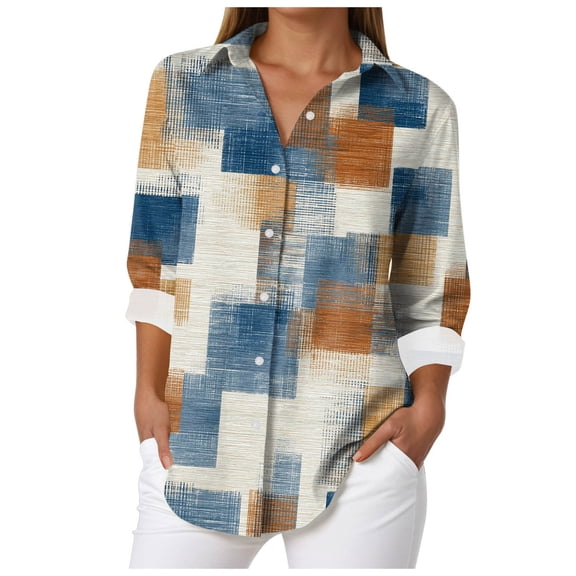 larppty Long Sleeve Blouse for Women 2025 Button Up V Neck Dressy Casual Loose Work Blouses Shirts (Beige, XL)