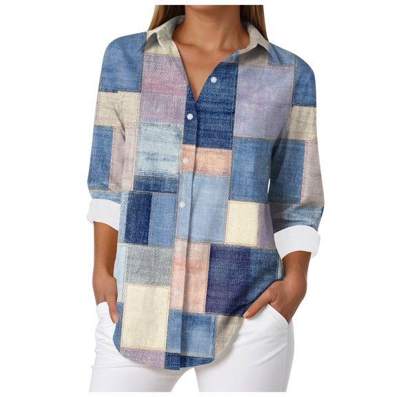 larppty Long Sleeve Blouse for Women 2025 Button Up V Neck Dressy Casual Loose Work Blouses Shirts (Light Blue, S)