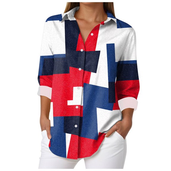 larppty Long Sleeve Blouse for Women 2025 Button Up V Neck Dressy Casual Loose Work Blouses Shirts (Navy, S)