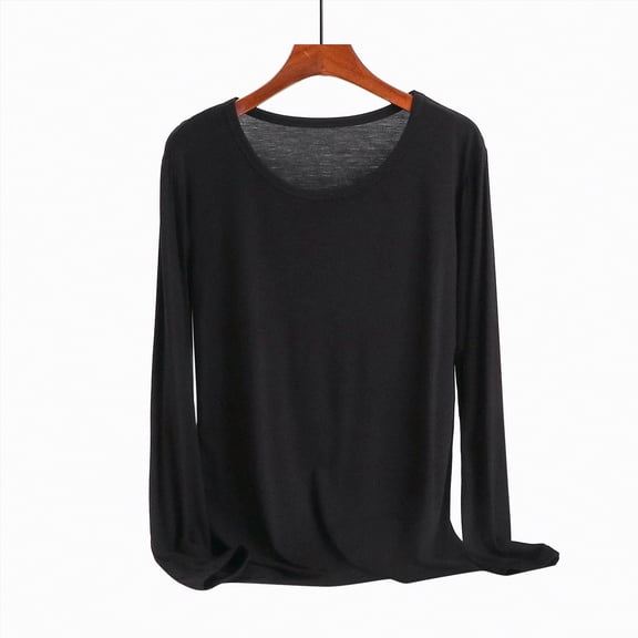 larppty Long Sleeve Shirts for Women - Crew Neck Lightweight Casual Tops Loose Fit Homewear Pullover (Black, 4XL)