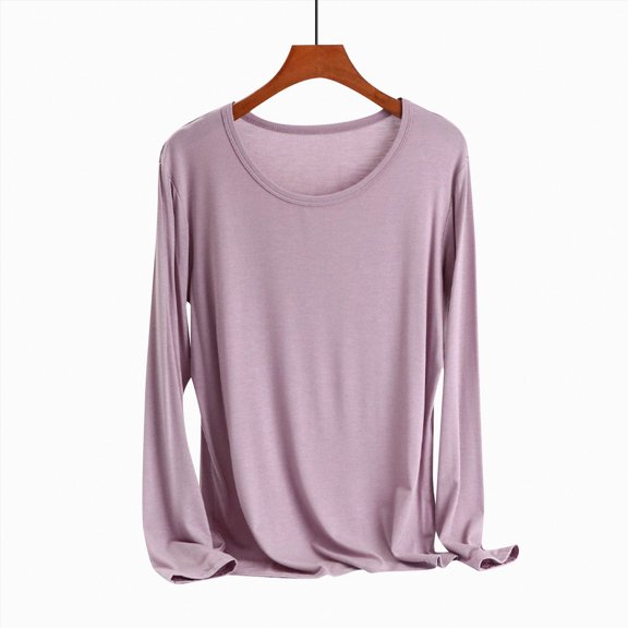 larppty Long Sleeve Shirts for Women - Crew Neck Lightweight Casual Tops Loose Fit Homewear Pullover (Light Purple, XL)