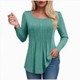 thumbnail image 1 of larppty Long Sleeve Shirts for Women Fall Tops Dressy Casual Blouses Pleated Scooped Neck Tunic Tops (Light Green, XXL), 1 of 5