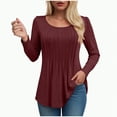 thumbnail image 1 of larppty Long Sleeve Shirts for Women Fall Tops Dressy Casual Blouses Pleated Scooped Neck Tunic Tops (Wine, XXL), 1 of 5