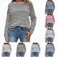 thumbnail image 1 of larppty Long Sleeve Shirts for Women Striped Crewneck Loose Fit Tunic Tops Fashion Color Block T-Shirt (Red, XXL), 1 of 6
