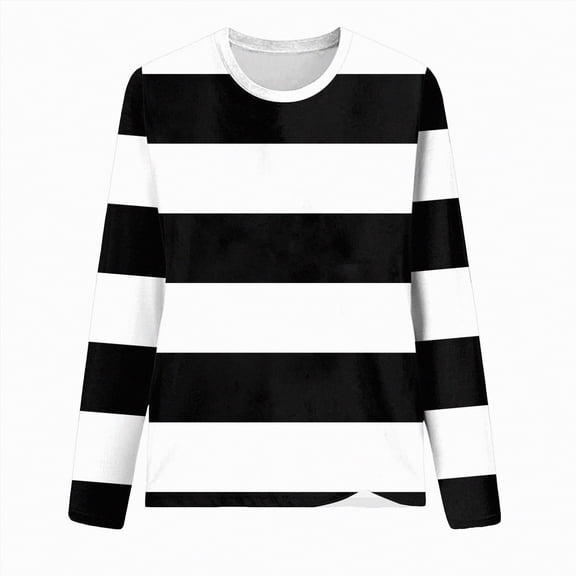 larppty Long Sleeve Tops for Women Lightweight Striped Shirts Fall Outfits 2025 Color Block Fashion Clothing Crewneck Tee Blouses (Black, L)