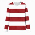 thumbnail image 1 of larppty Long Sleeve Tops for Women Lightweight Striped Shirts Fall Outfits 2025 Color Block Fashion Clothing Crewneck Tee Blouses (Red, 3XL), 1 of 4
