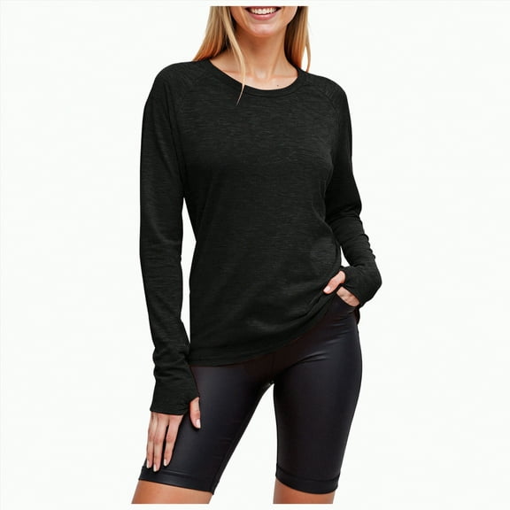 larppty Long Sleeve Training Top with Thumbholes, Comfortable Yoga Gym Quick-dry Pullover Top (Black, S)