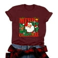 thumbnail image 1 of larppty Merry Christmas Shirts for Women Xmas Santa Shirt Short Sleeve Casual Graphic Print T Shirt (Wine, 3XL), 1 of 8