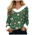 thumbnail image 1 of larppty Merry Christmas Sweaters for Women Faux Fur Trim V Neck Pullover Sweatshirts Graphic Xmas Long Sleeve Holiday Costume (Green, 3XL), 1 of 8