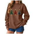 thumbnail image 1 of larppty Merry Christmas Sweatshirt for Women Drop Shoulder Long Sleeve Christmas Tree Pullover Lightweight Party Shirt (Brown, L), 1 of 9