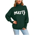 thumbnail image 1 of larppty Merry Sweater for Women Turtleneck Christmas Sweater Long Batwing Sleeve Knit Sweatshirt Loose Pullover Women Tops (Dark Green, M), 1 of 9