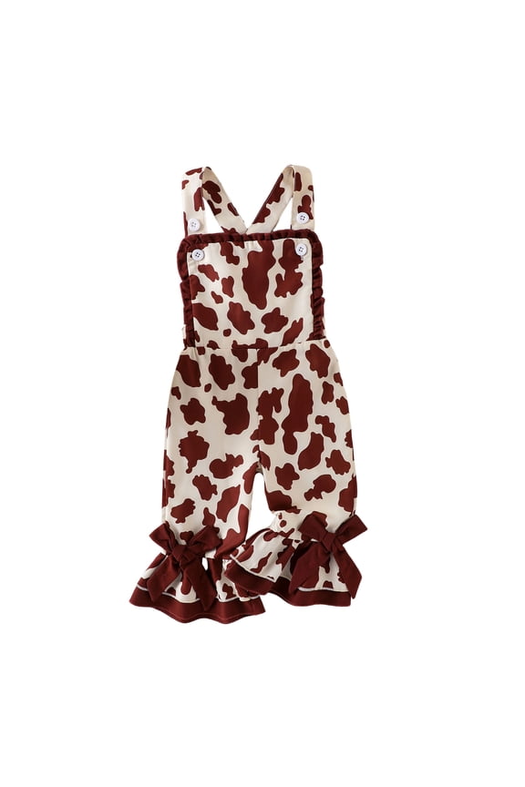 Mothers Day Outfit Baby Girl Overalls I Love My Mom Romper Gingham Bell Bottom Suspender Jumpsuit (Brown,18-24 Months)