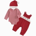 thumbnail image 1 of larppty My First Christmas Baby Boy Outfit Newborn Infant Striped Long Sleeve Romper Suspender Overalls Pants Hat 3Pcs Set, 1 of 7