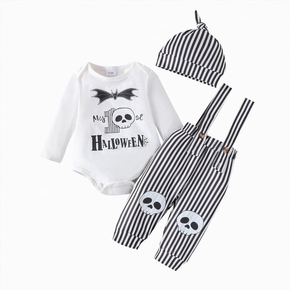 larppty My First Halloween Baby Boy Outfit Newborn Long Sleeve Romper Pants Hat Baby Pumpkin Clothes Fall Winter Clothes
