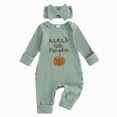 thumbnail image 1 of larppty My First Halloween Baby Girl Outfit Mamas Little Pumpkin Long Sleeve Romper Jumpsuit Newborn Girl Outfits Clothes (Green,3-6 Months), 1 of 7