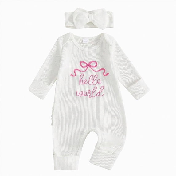 larppty Nebworn Baby Girl Waffle Knit Romper Long Sleeve Ruffle Butt Onesie Fall Winter Clothes Coming Going Home Outfit