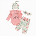 thumbnail image 1 of larppty New to The Crew Baby Girl Outfit Newborn Coming Home From Hospital Outfits Ribbed Romper Bodysuit Floral Pants Set (Pink,3-6 Months), 1 of 7